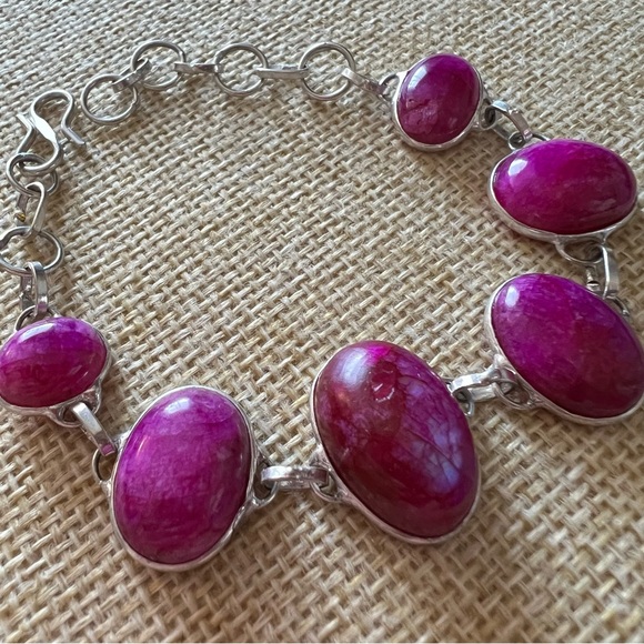 New Pink Enhanced Moonstone Crystal Silver Overlay Bracelet - Picture 3 of 6